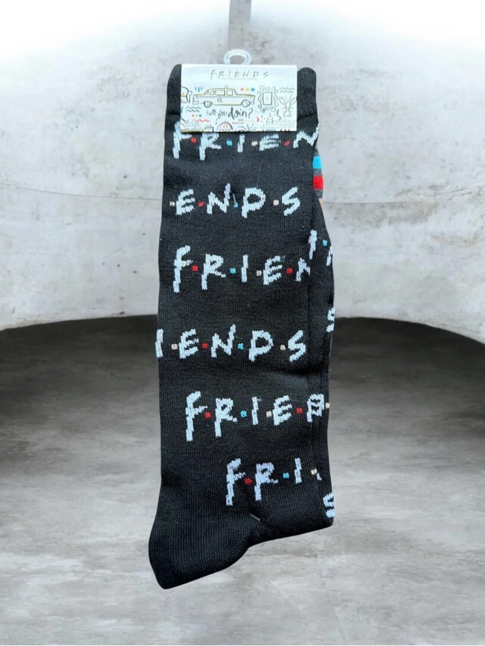 FRIENDS Black Crew Socks with Light Blue and Red Dot Accents 2 Pair
